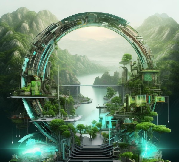 科技赋能下的传统与科技融合海报设计,探索绿色未来路径 科技赋能下的传统与科技融合海报设计,探索绿色未来路径